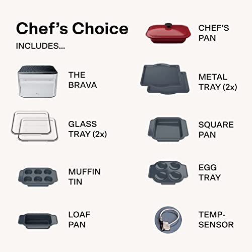 Brava Oven Chef's Choice Set: 10-in-1 Touchscreen Countertop Smart Oven, Air Fryer, 6-Slice Toaster, Slow Cooker, Reheater, Dehydrator, Rice Cooker, Healthy & User Friendly, Auto-Shut Off, 1800W