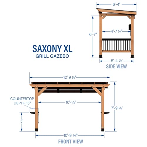 Backyard Discovery Saxony XL Grill Gazebo, 2 full Size Grills, Griddles or Smokers Steel Metal Roof, Wind Resistant - 100 mph, Supports 30 In of Snow, Electrical Outlet, USB, Grilling Hooks
