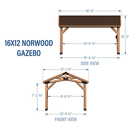 Backyard Discovery Norwood 16 ft. x 12 ft. Cedar Wood Gazebo,Thermal Insulated Steel Roof, Durable, Supports Snow Loads and Wind Speed, Rot Resistant, Backyard, Deck, Garden, Patio