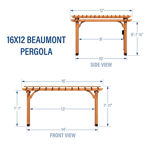 Backyard Discovery Beaumont 16 ft. x 12 ft. All Cedar Wooden Pergola Kit for Backyard, Deck, Garden, Patio, Outdoor Entertaining | Wind Rated at 100 MPH