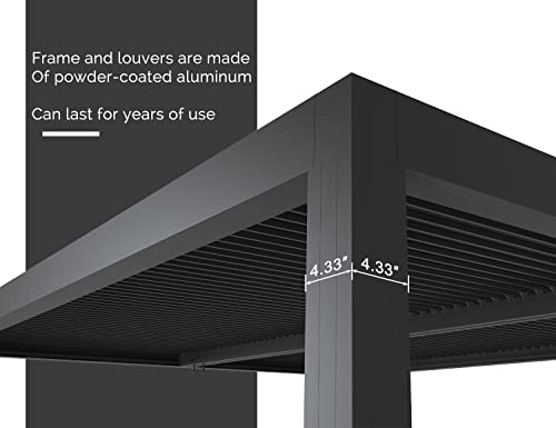PURPLE LEAF Louvered Pergola 10' x 13' Outdoor Aluminum Pergola with Adjustable Roof for Deck Backyard Garden Grey Hardtop Gazebo