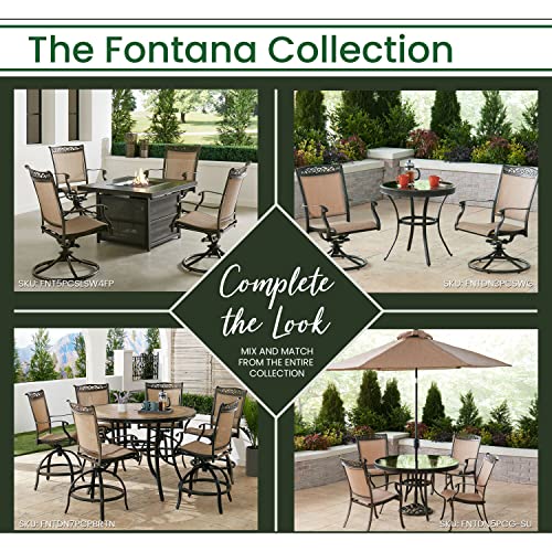 Hanover Fontana 7-Piece Outdoor Patio Dining Set with 38"x72" Cast-Top Rectangular Table and 6 Quick-Dry Sling Swivel Rocker Chairs, Modern Weather Resistant Furniture Set with Table and Chairs