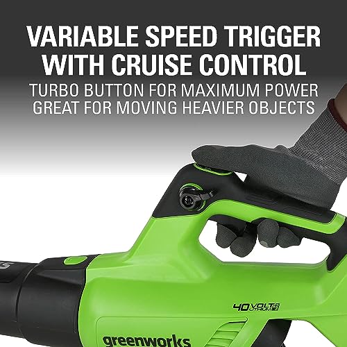 Greenworks 40V 21" Cordless Self-Propelled Lawn Mower,(500 CFM/120 MPH) Axial Leaf Blower,13" String Trimmer,Combo Kit w/ (1) 5Ah (1)2AH Battery, (2) 2A Chargers
