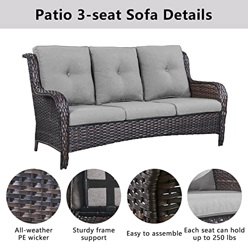 Belord Outdoor Furniture Wicker Conversation Sets - 7 Piece Patio Rattan Furniture Sets with Swivel Rocker Chairs Outdoor Sofa for Porch Deck Backyard Brown/Grey