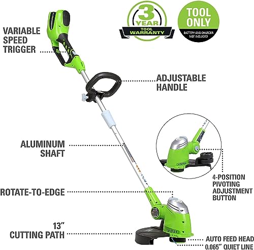 Greenworks 40V 20" Cordless Lawn Mower,(500 CFM/120 MPH) Axial Leaf Blower,13" String Trimmer with 3 replacement spools,Combo Kit w/ (1) 5Ah (1)2AH Battery, (2) 2A Chargers