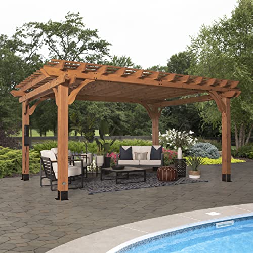 Backyard Discovery Beaumont 16 ft. x 12 ft. All Cedar Wooden Pergola Kit for Backyard, Deck, Garden, Patio, Outdoor Entertaining | Wind Rated at 100 MPH