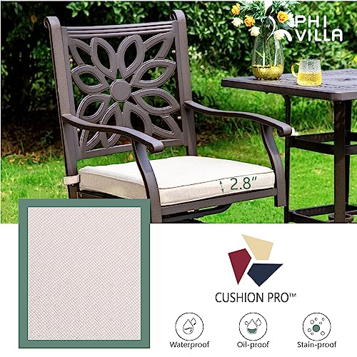 PHI VILLA Cast Aluminum High Bar Dining Set for 6 Person, 7 Piece Outdoor Patio Set with 54" Dia Cast-Top Aluminum Table(2.1" Umbrella Hole) and 6 Outdoor Swivel Bar Stool Chairs with Seat Cushions