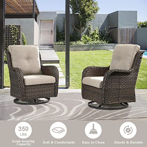 Belord Outdoor Furniture Sectional Sofa L Shaped Couch - Patio Wicker Set with 2 Swivel Glider Chairs, 7 Piece Rattan Patio Conversation Sets with Beige Cushion for Deck Backyard Sunroom