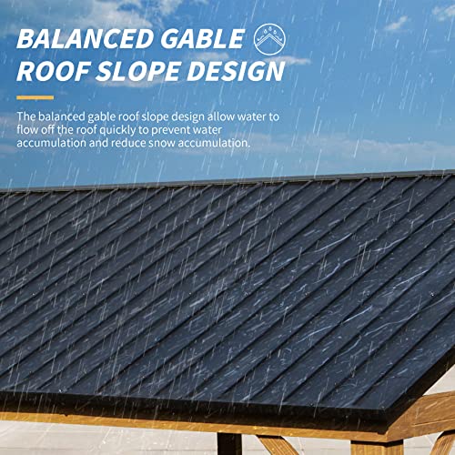 Domi 12'x20' Hardtop Gazebo Canopy Metal,Outdoor Aluminum Gazebo with Galvanized Steel Gable Roof Permanent Modern Gazebo for Patio Deck Backyard (Wood-Looking)