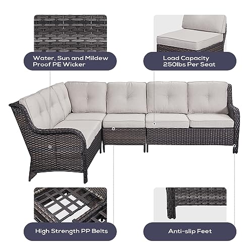 Belord Outdoor Furniture Sectional Sofa L Shaped Couch - Patio Wicker Set with 2 Swivel Glider Chairs, 7 Piece Rattan Patio Conversation Sets with Beige Cushion for Deck Backyard Sunroom