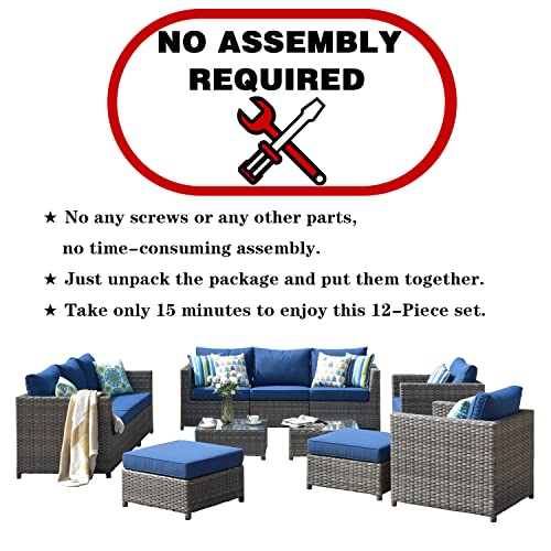 XIZZI Patio Furniture Sets Outdoor Sectional Sofa 12 Pieces No Assembly Required Big Size All Weather Wicker Aluminum Conversation Set with 4 Pillows and 2 Furniture Covers,Grey Wicker Navy Blue
