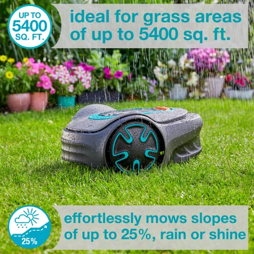 GARDENA 15202-20 SILENO Minimo - Automatic Robotic Lawn Mower, with Bluetooth app and Boundary Wire, one of The quietest in its Class, for lawns up to 5400 Sq Ft, Made in Europe, Grey