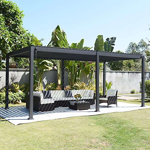 Gardesol Louvered Pergola 10'×20' Aluminum Pergola Rainproof Gazebo with Adjustable Roof for Outdoor Deck Patio Garden Yard (Matte Black)