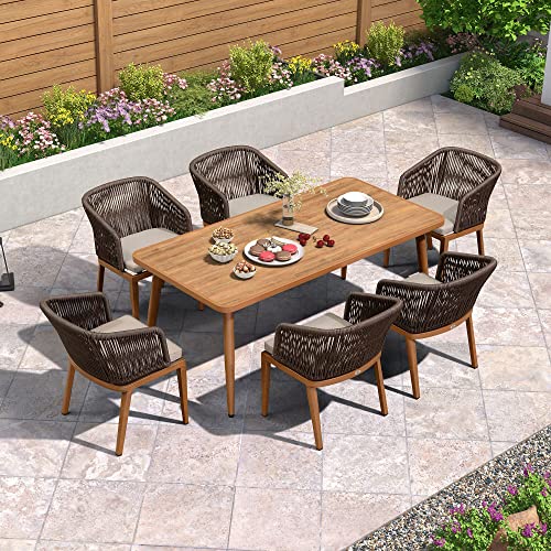 PURPLE LEAF 7 Pieces Patio Dining Set All-Weather Outdoor Metal Furniture Set with Cushions Wicker Patio Dining Table and Chairs